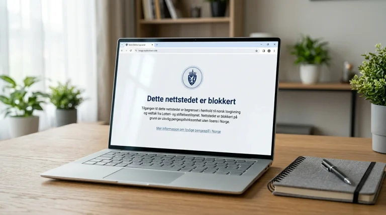 Lotteritilsynets blokkeringsside som vises i nettleseren ved forsøk på å åpne en blokkert bookmaker